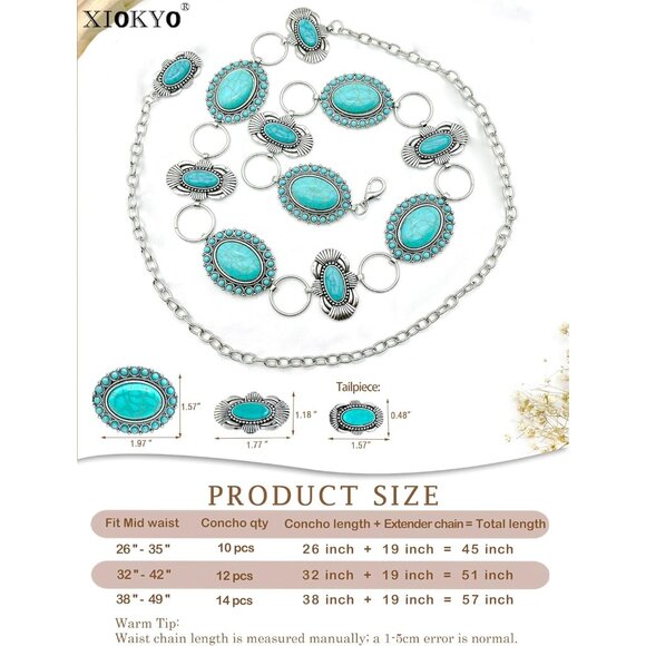 Turquoise Concho Western Belt Silver Cowgirl Country Accessories for Women - Picture 5 of 7